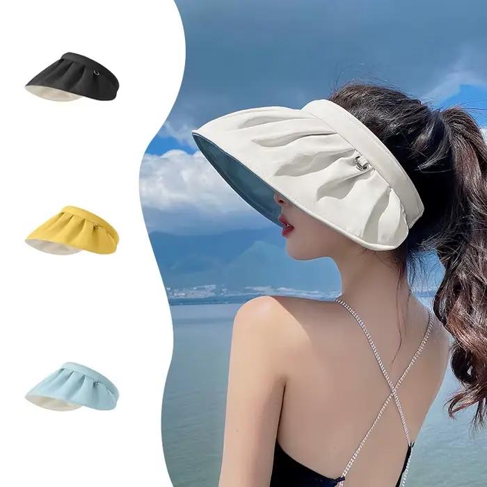 Chapeau pare-soleil d'été anti-UV double usage avec bandeau pour cheveux simili cuir pour femmes occasions spéciales voyage plage polyvalent