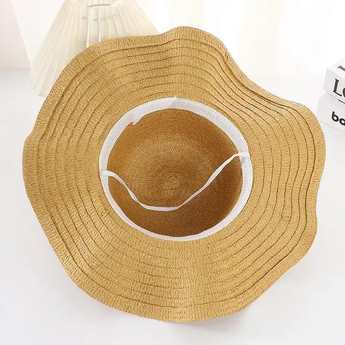 Chapeau de soleil en paille à large bord pour femme 2024
