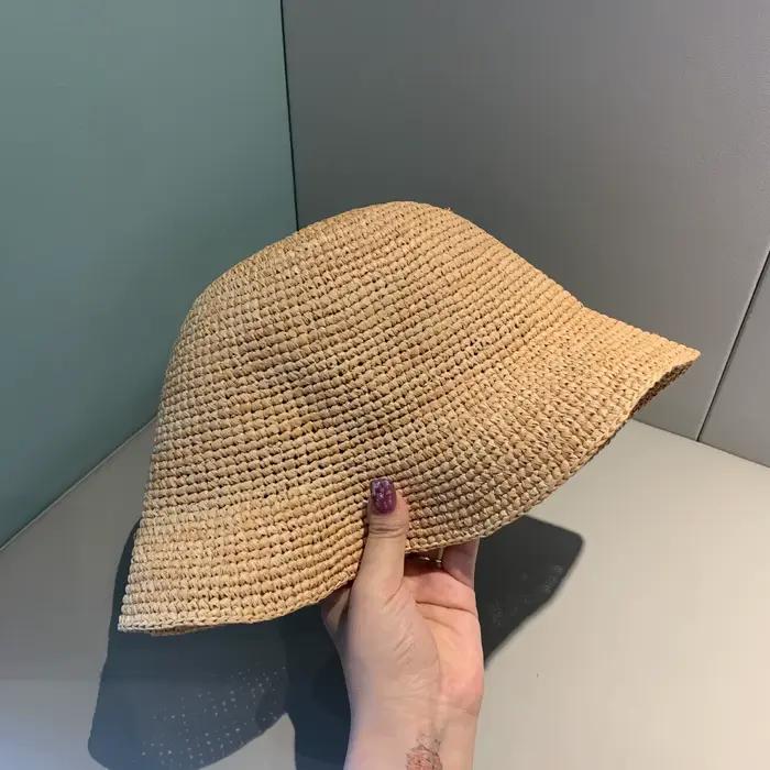 Chapeau seau en paille de raphia naturel au Crochet pour femmes