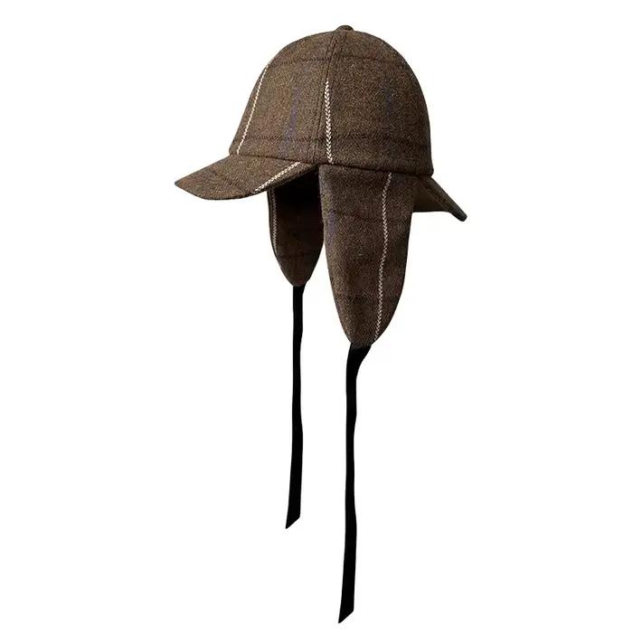 Chapeau Sherlock Holmes Deerstalker unisexe de style britannique pour l'automne et l'hiver