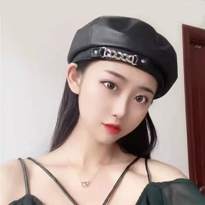 Béret en simili cuir pour femme et fille style sport solide vintage uni chaud pour quatre saisons occasions décontractées à offrir