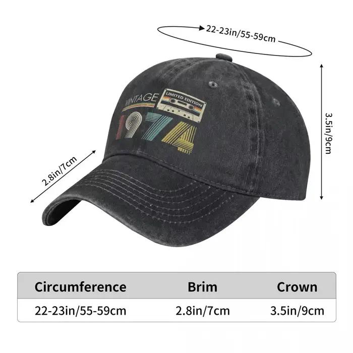 Casquette de baseball vintage ajustable pour hommes et femmes, cadeau de 50 ans, coupe de camionneur, 1970s style, matériau robuste, bleu marine, gris foncé, rouge, noir, kaki