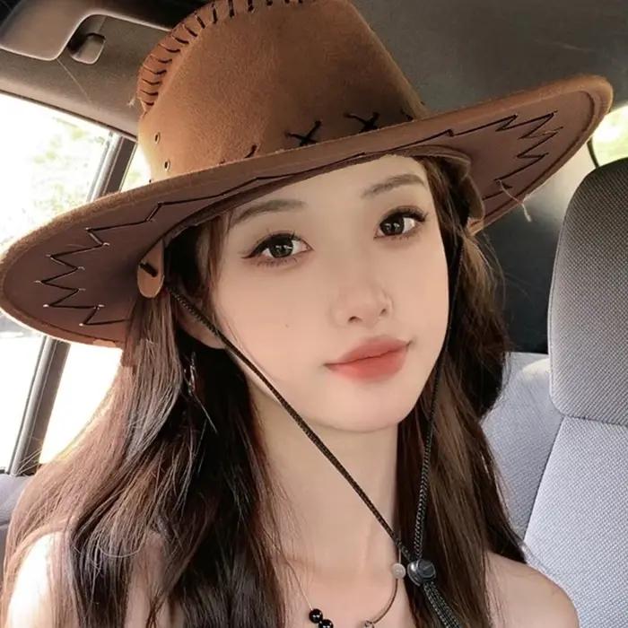 Chapeau de cowgirl tendance polyester pour femmes accessoire de mode et de décoration pour fêtes et anniversaires