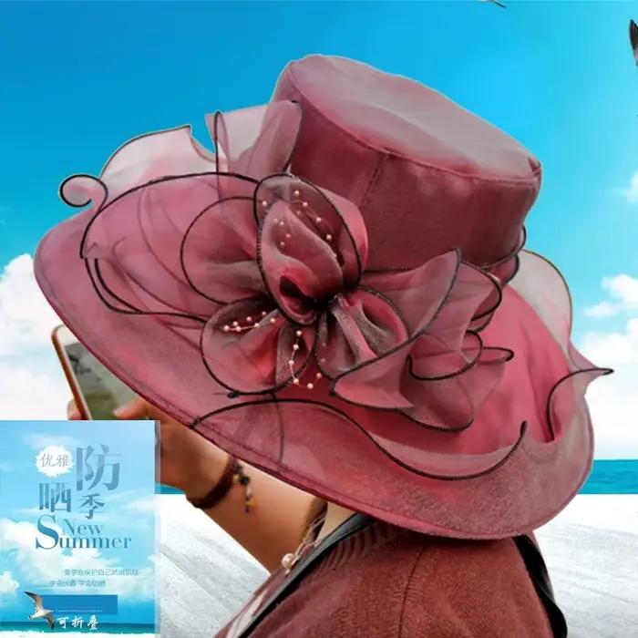 Chapeau vintage en organza à large bord pour femme