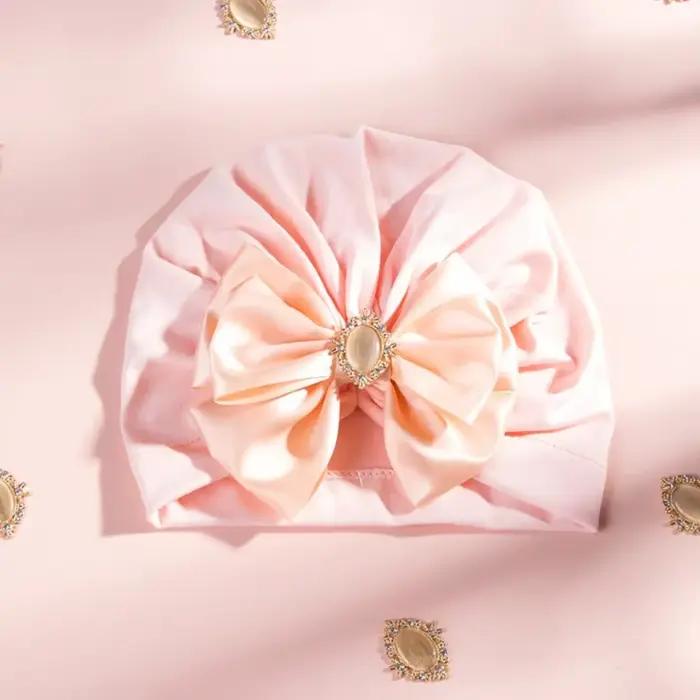 Diamant Bowknot bébé fille chapeau coton rose bonnets pour nouveau-né bandeau infantile grand nœud Turban Bonnet Bebes
