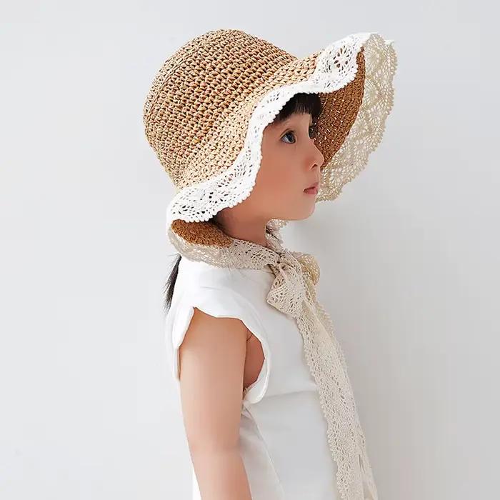 Chapeau de paille princesse printemps-été pour bébé fille