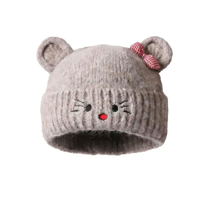 Bonnet tricoté chaud à oreilles de chat pour femme