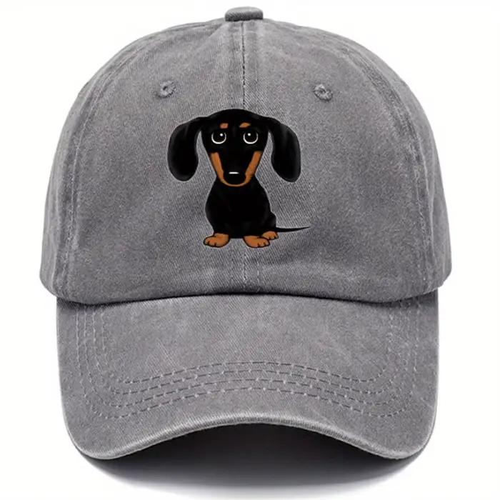 Casquette de baseball rétro lavée avec imprimé teckel