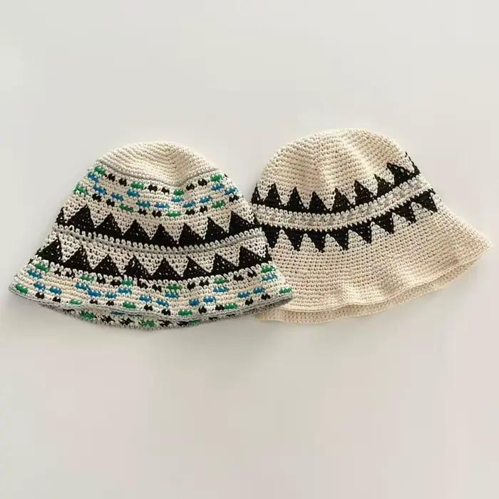 Fair Island Style rétro Jacquard tricoté seau chapeau hommes femmes printemps et été polyvalent mode tendance lavabo