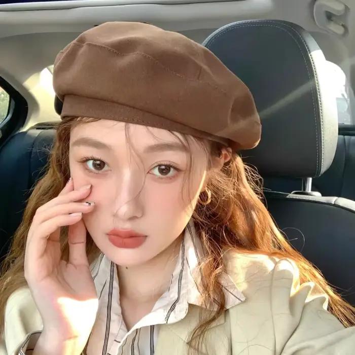 Béret Octogonal en Coton pour Femme Style Rétro Français à Carreaux Chapeau Militaire Chapeau de Peintre pour l'Automne et le Street Style Occasionnels