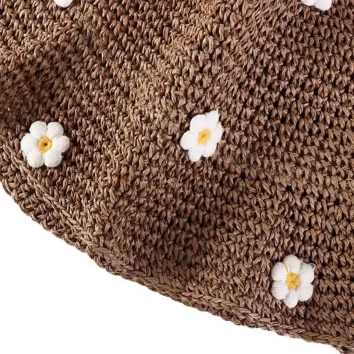 Mode été pliable Panama casquette fleur plage chapeau Protection UV tissage à la main Boho