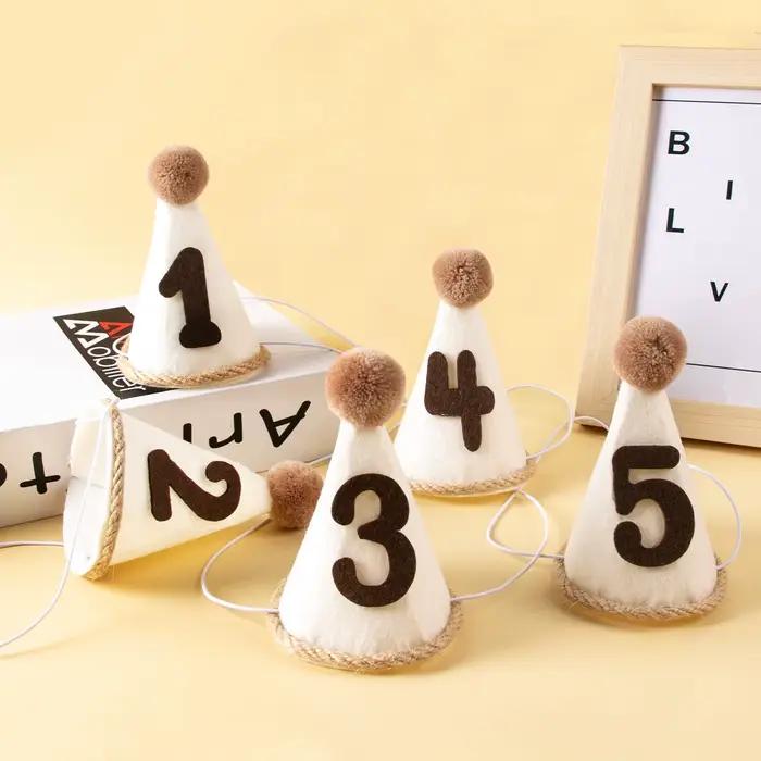 Chapeau de ixavec Boule de Fourrure pour Premier Anniversaire de Bébé