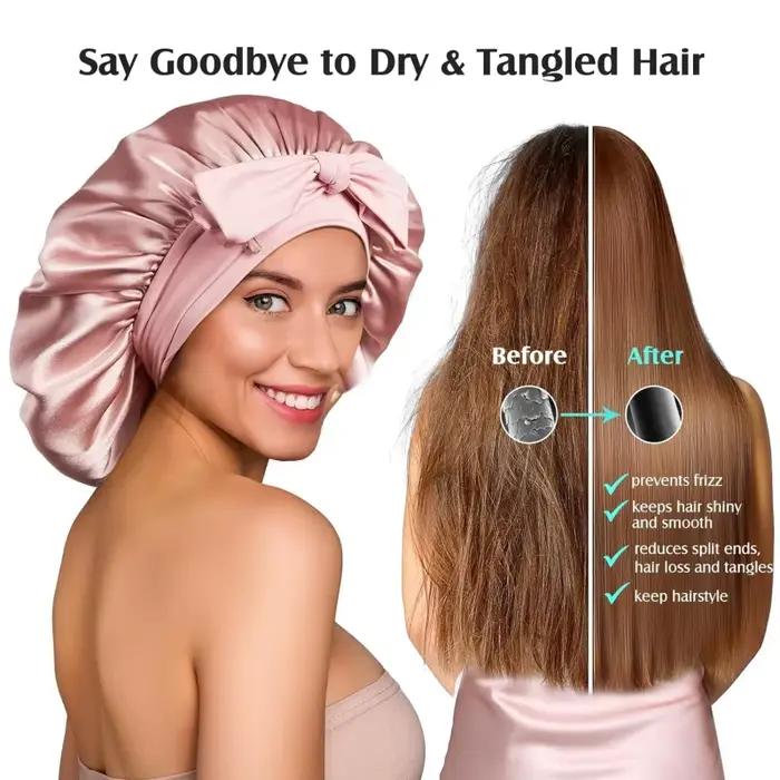 Bonnet en soie de mûrier 100% 19 Momme pour femmes endormies avec une enveloppe de cheveux