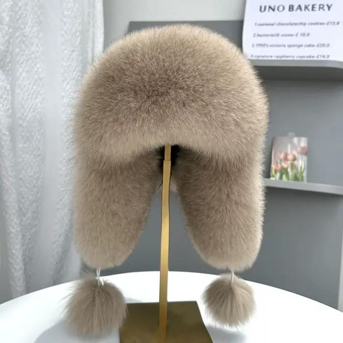 Chapeau de protection des oreilles en fourrure de renard pour femmes