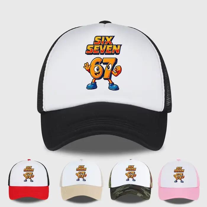 Casquette en maille éponge tendance motif dessin animé 67 Six Seven