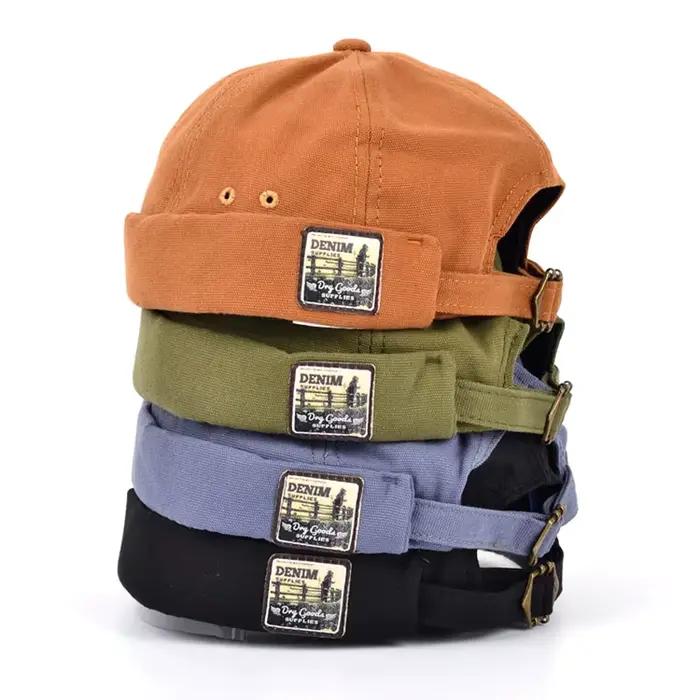Bocca Vintage Docker casquette sans bords chapeau Skullcap rétro coton réglable couleur unie été automne printemps Hip Hop mode