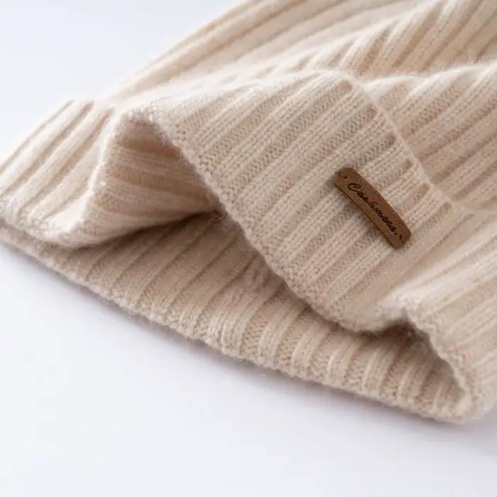 MERRILAMB 100% chapeau en cachemire naturel pour femmes/hommes en plein air doux chaud casquette hiver côtelé bonnet