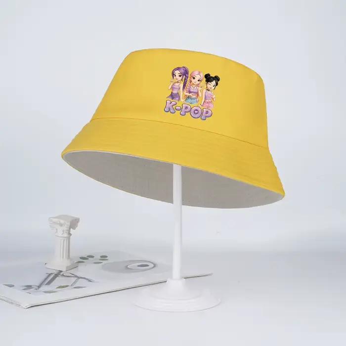 Chapeau de pêcheur pour enfants avec motif de fille de dessin animé K-POP