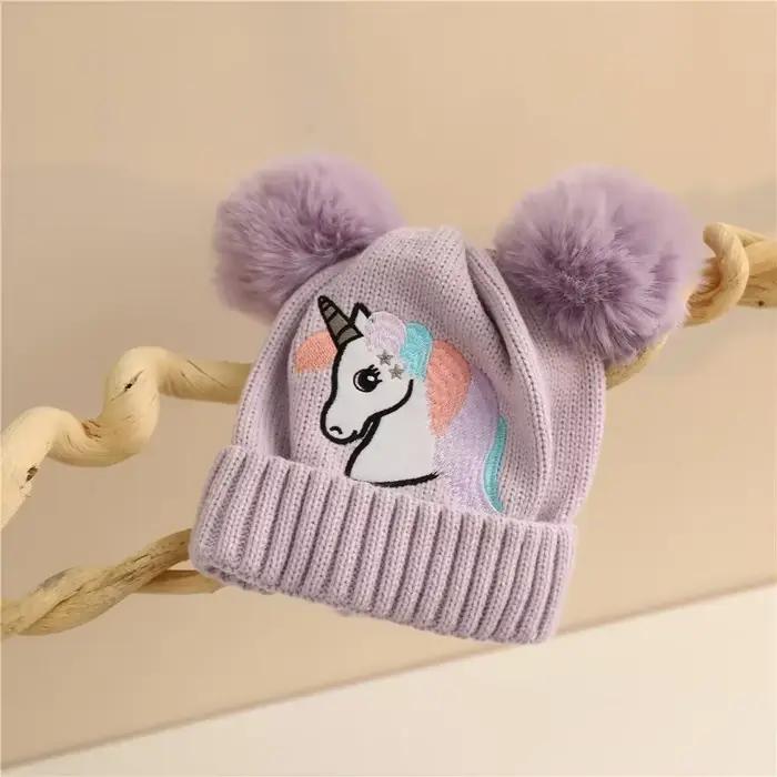 Nouveau cheval pompon boule chapeau pour enfants chaud hiver bébé