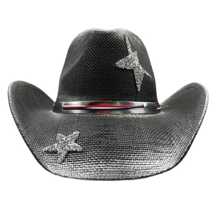 Chapeau de cowboy noir à bords argentés pour l'été en plein air voyage étoile