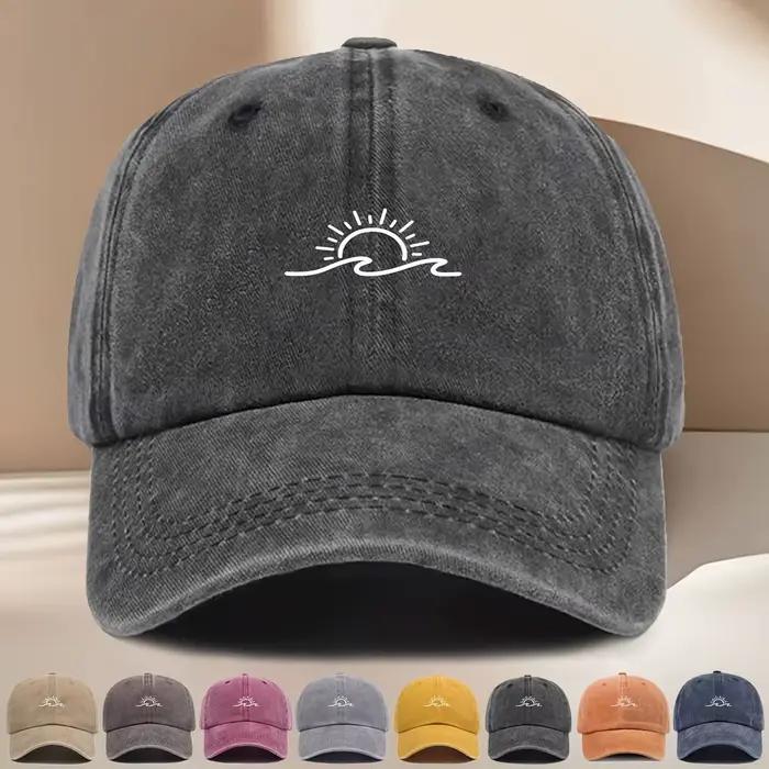 Casquette de baseball élégante avec motif vague et soleil levant pour homme et femme style vintage occasionnellement décontracté