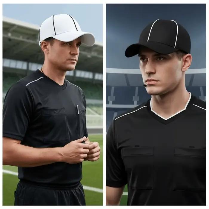 Casquette d'arbitre professionnelle réglable noire/blanche avec bordure contrastante – Chapeau de sport polyvalent anti-UV