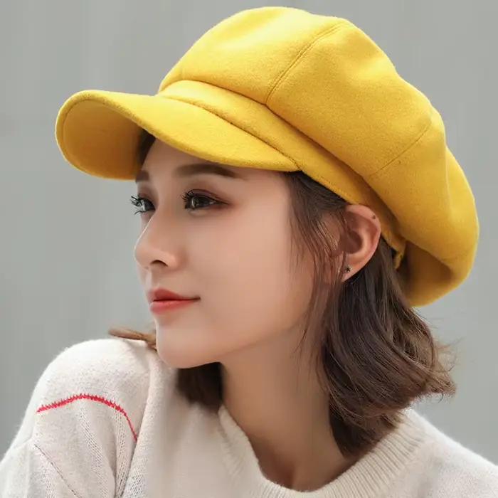 Béret chapeau automne hiver chapeaux pour femmes solide plaine casquette octogonale hommes dame décontracté laine