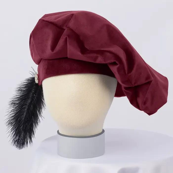 Béret unisexe tendance style médiéval vintage avec plume