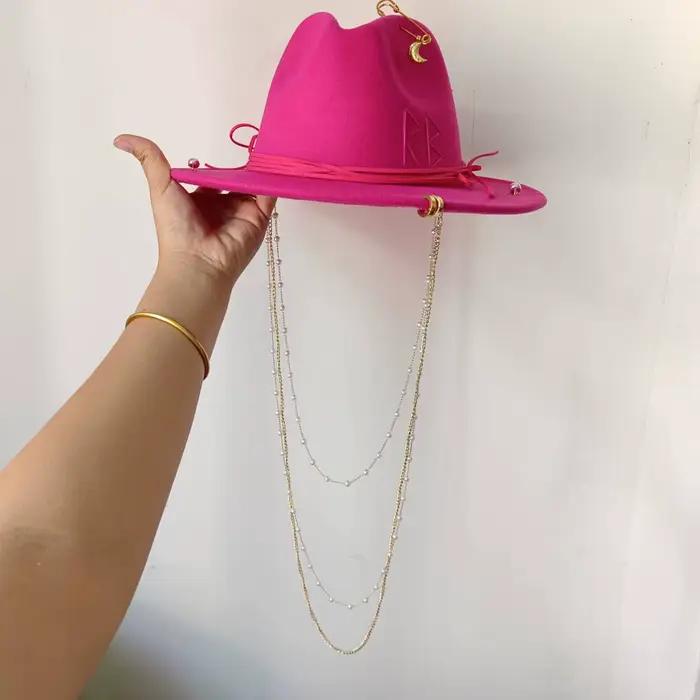 Chapeau Fedora Punk chaîne de perles bricolage Rose rouge soutient divers chapeaux personnalisés nouveaux