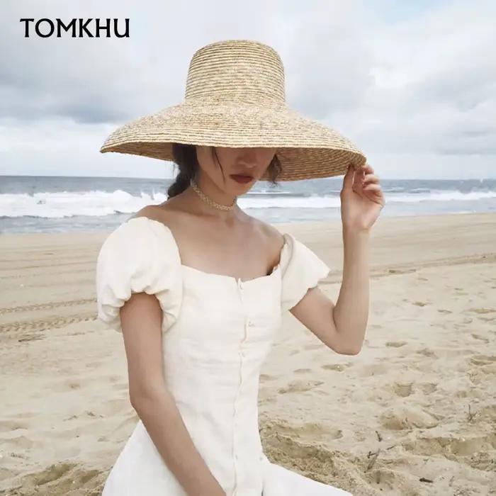 Élégant Vintage français Hepburn couleur primaire chapeau de paille femmes soleil bord de mer plage