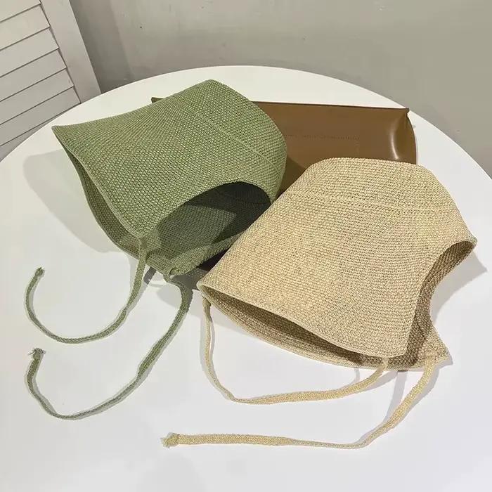 Élégance française concepteur classique élégant Lolita raphia chapeaux de paille pour les femmes bord de mer parasol lin