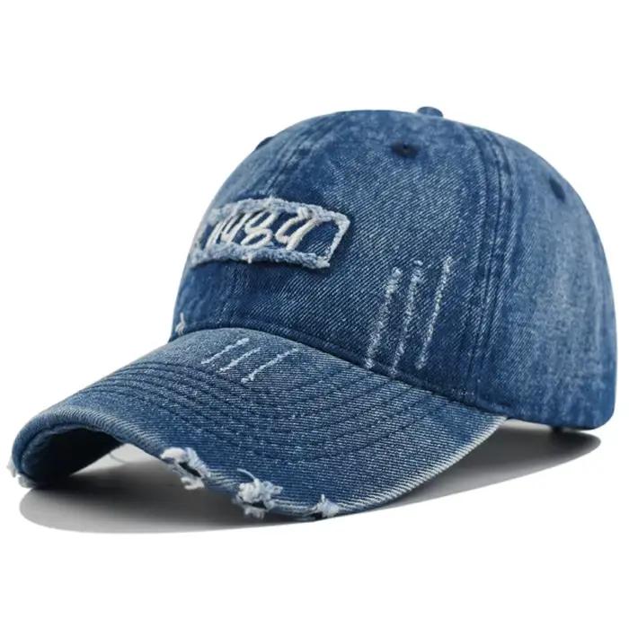 Casquette de baseball en jean vieilli vintage pour femme