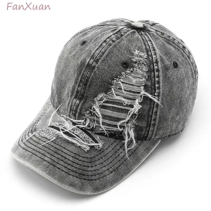 Casquette de baseball en jean déchiré pour hommes et femmes
