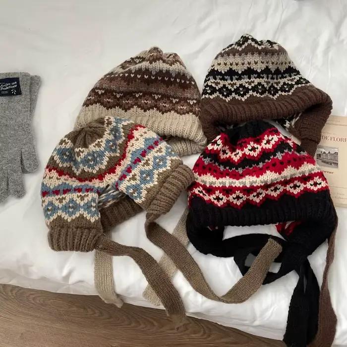 Bonnet Cozy Fair Isle pour femme avec protège-oreilles
