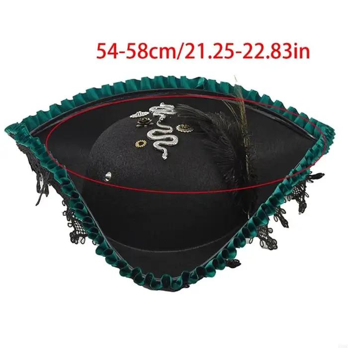 Chapeau pirate élégant avec bordure en dentelle délicate plume en peluche pour événement à thème Y08E