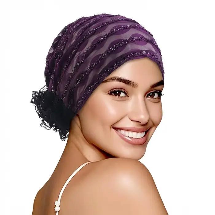 Nouveau Turban en Dentelle Florale pour Femme Printemps-Automne