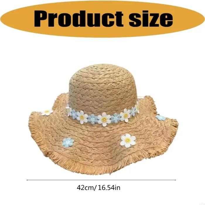 Chapeau paille à fleurs d'été large bord 15cm pour protection solaire et style unique pour enfants 7-13 ans occasions estivales