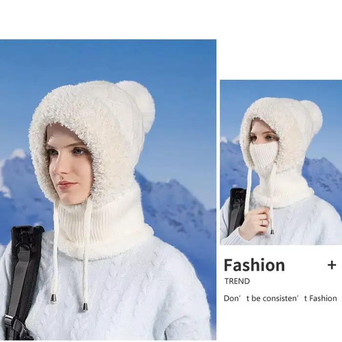 Femmes hiver velours tricoté laine cagoule chapeau Protection des oreilles moelleux