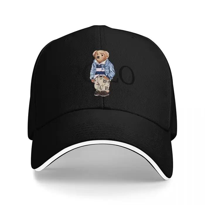 Casquette de baseball noire brodée Polo Bear casquette de streetwear tendance pour homme et femme en coton style classique occassions variées