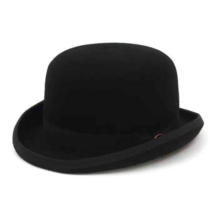 Chapeau melon Derby noir en feutre de laine 100% pour hommes et femmes