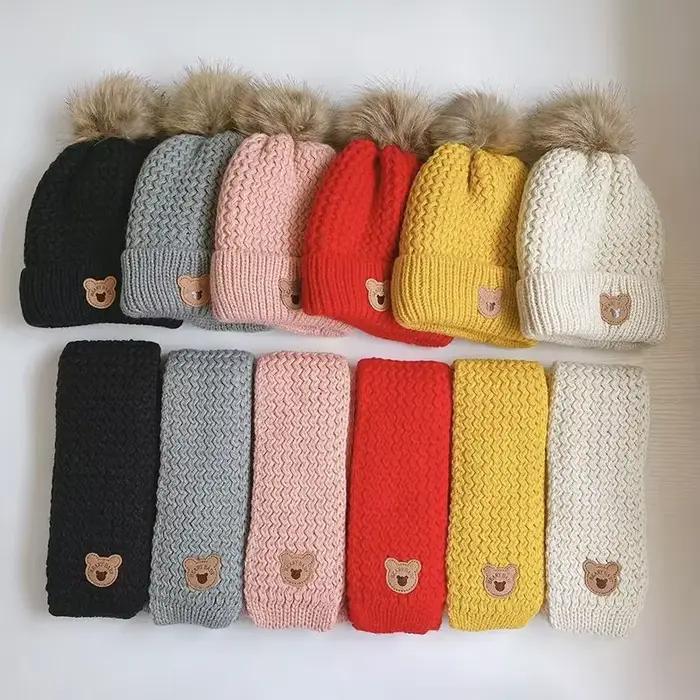 Ensemble bonnet et écharpe ours mignon pour bébé