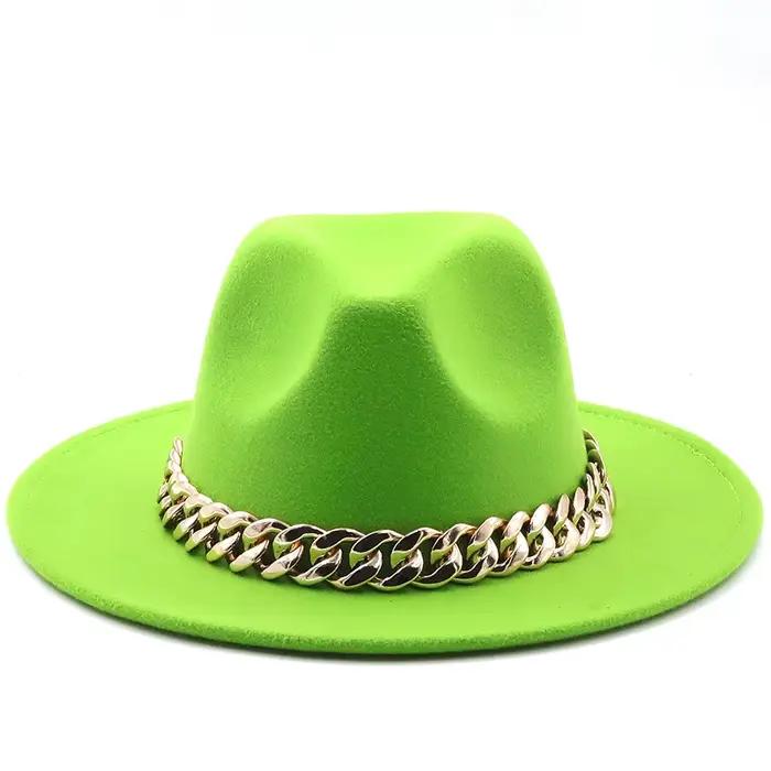 Chapeau Fedoras à chaîne dorée pour femmes et hommes