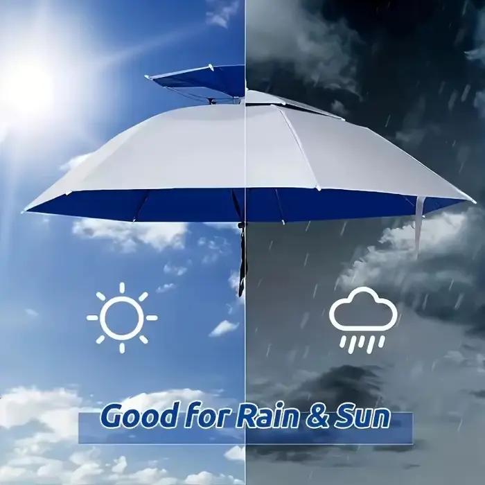 Chapeau parapluie pliable imperméable protection UV double couche tissu en nylon 190T pour pluie et soleil occasions spéciales adultes pêche plage