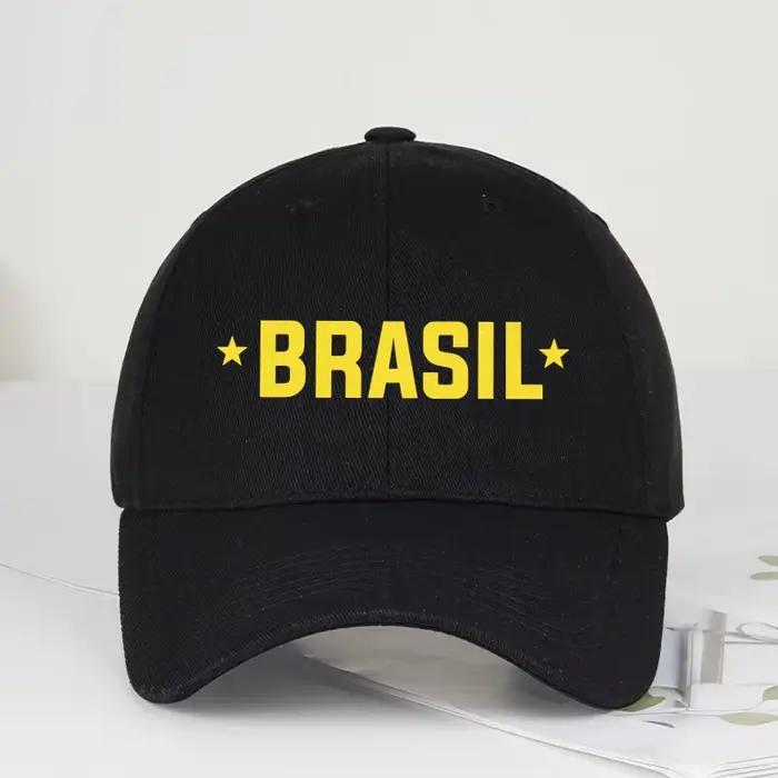 Casquette de baseball à visière souple imprimée « BRASIL » pour les supporters du Brésil – Chapeau de soleil unisexe réglable pour les passionnés de football – Cadeau pour la fête des pères