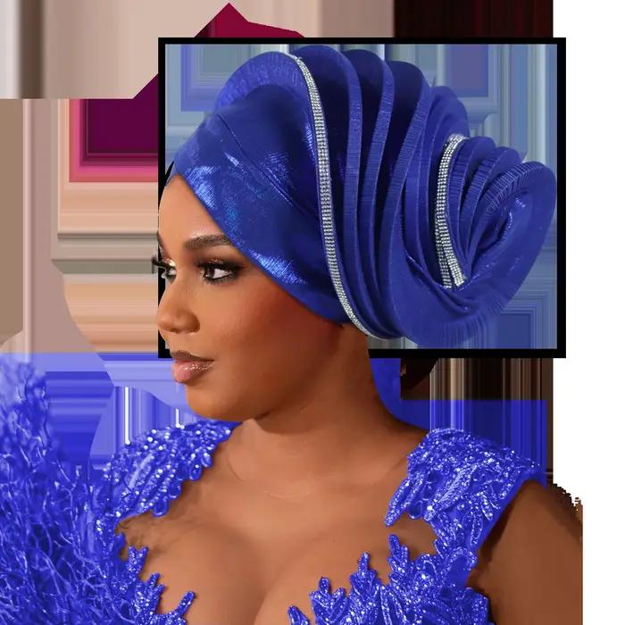 Turban africain préformé en tissu diamanté pour femme