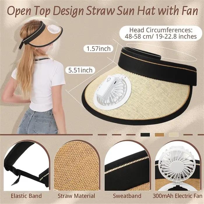 Chapeau pare-soleil avec ventilateur et chargeur solaire respirant pour camping pêche et activités extérieures en plein air