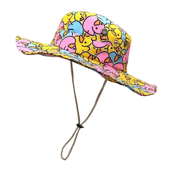 Chapeau de soleil imprimé canard jaune à motifs de dessins animés - Design de protection solaire léger et unique - adapté au cadeau de Saint-Valentin