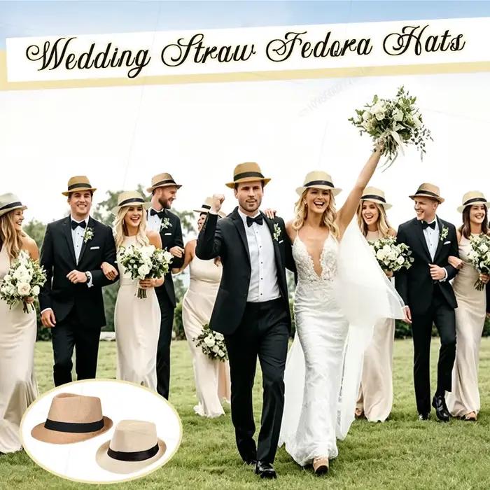 Lot de 6 à 48 chapeaux Fedora en paille pour mariage