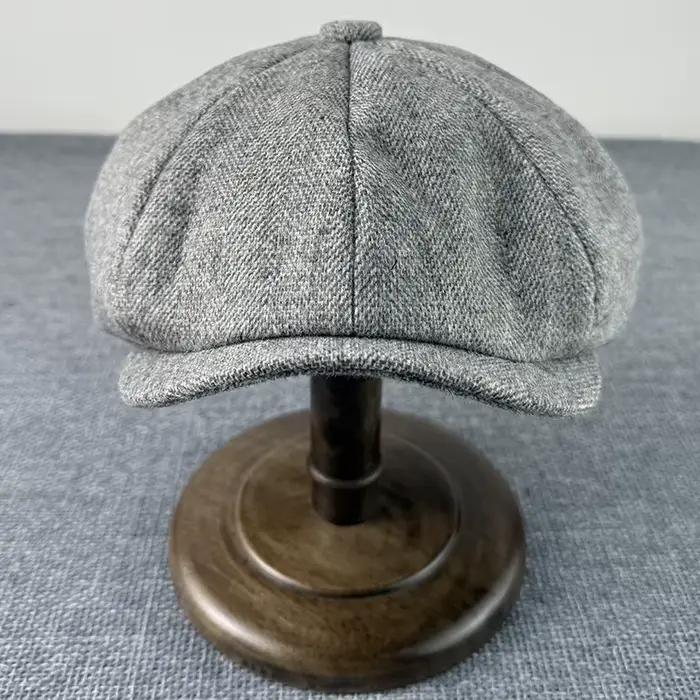 Casquette octogonale grise Vintage laine casquettes de gavroche haute qualité hommes femmes bérets décontracté