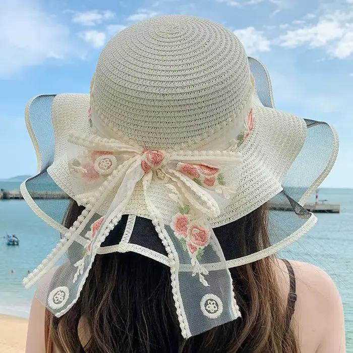 1 Chapeau de paille personnalisé à large bord pour femme